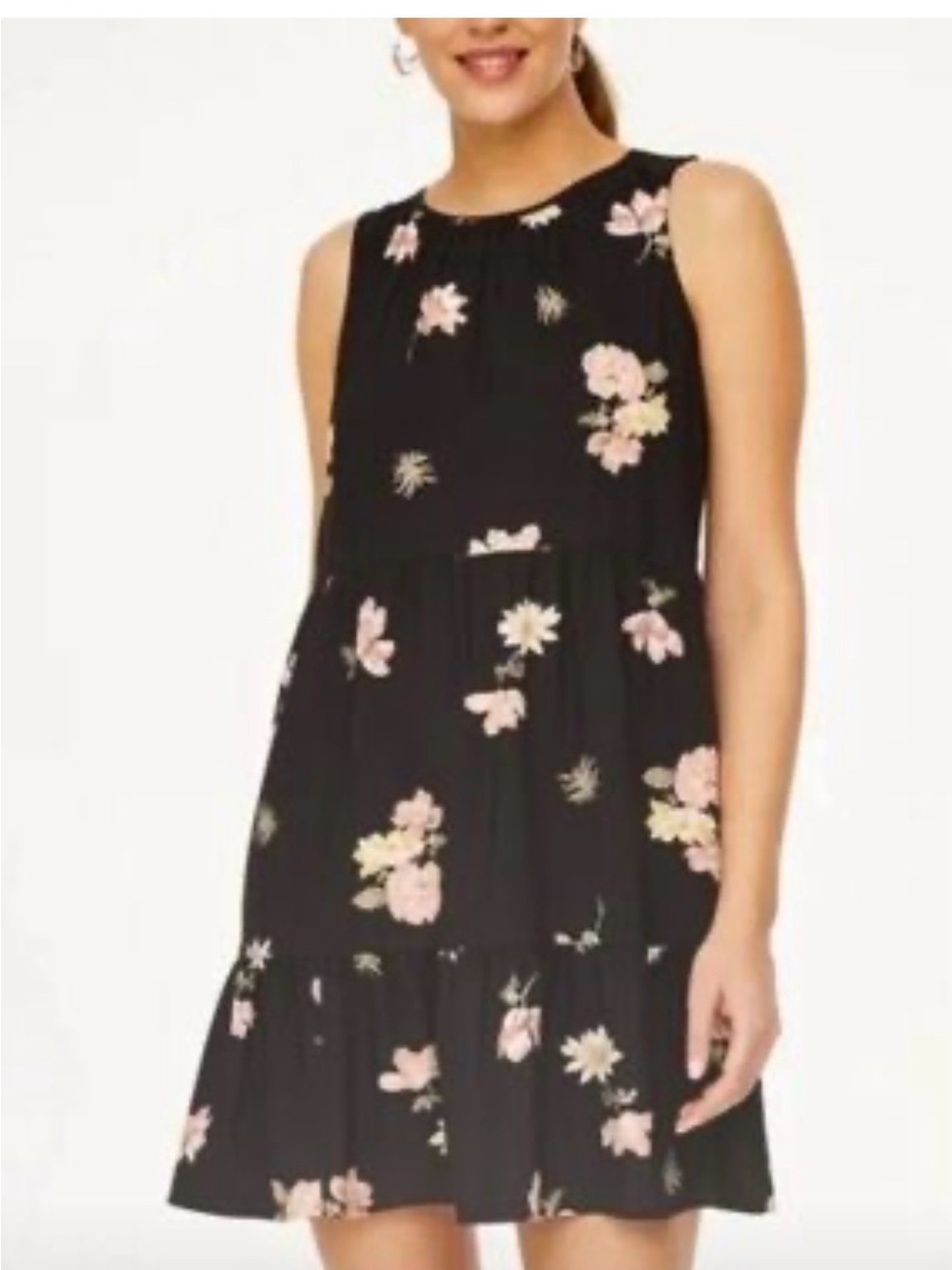 LOFT Black Sleeveless Mini Dress with Pink Floral Print